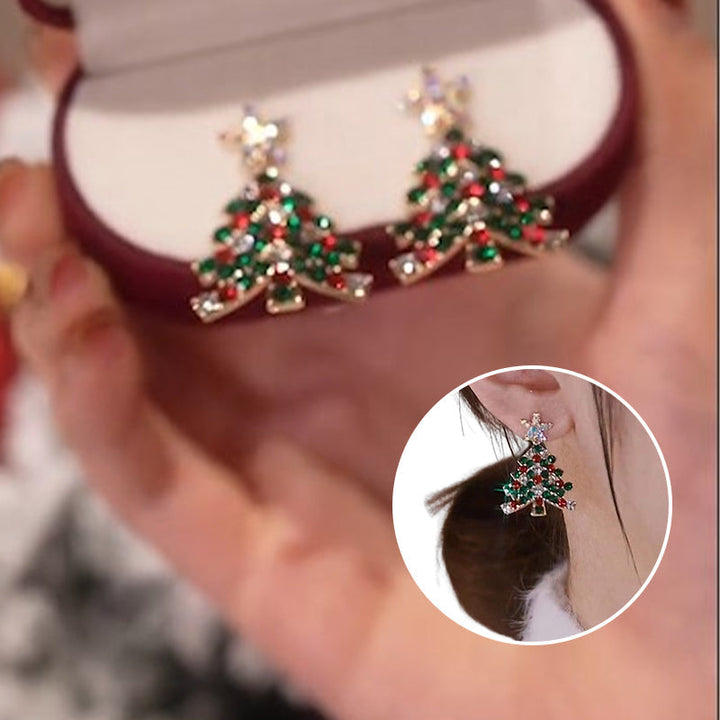 Guldsilver julgransörhängen för damer, glittrande guldpaljetter, detaljerad design, festligt modetillbehör.