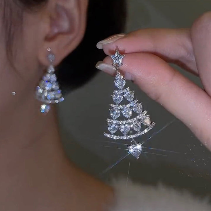 Guldsilver julgransörhängen för damer, glittrande guldpaljetter, detaljerad design, festligt modetillbehör.