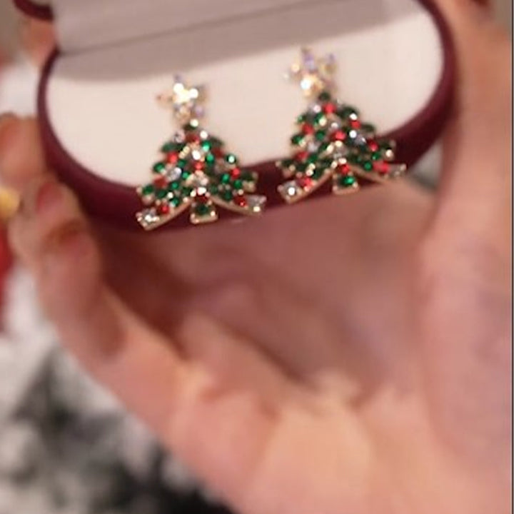Guldsilver julgransörhängen för damer, glittrande guldpaljetter, detaljerad design, festligt modetillbehör.