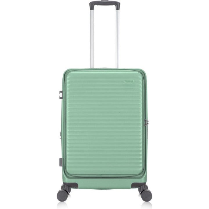 Hård resväska med lättåtkomligt laptopfack, perfekt för affärsresor och organiserad packning.