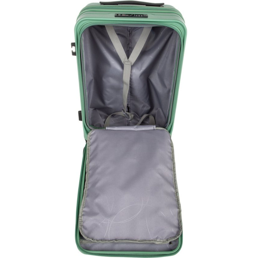 Stilren hård resväska med elegant design, laptopfack och TSA-lås för modern resenär.