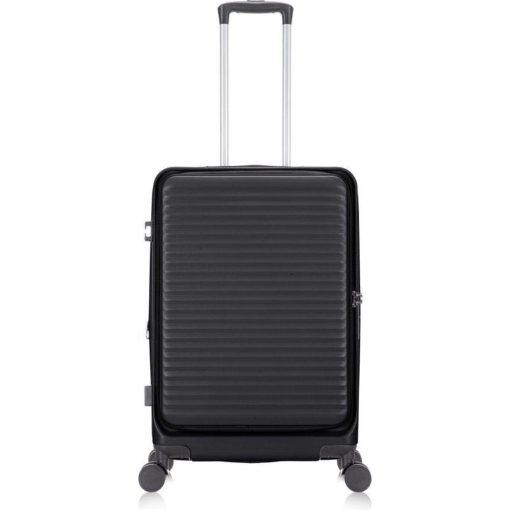Modern spinnerväska med hårt skal och laptopfack, elegant design för smidig resa.