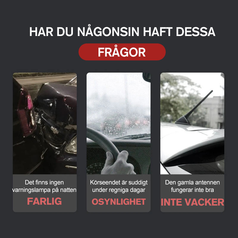 "Hajfena solar varningsljus för bil, LED och solcellsdriven, elegant hajfensdesign, förbättrar stil och säkerhet."