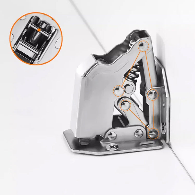 Hålfri och slitsfri gångjärn på en trädörr, robust konstruktion i nickelpläterat stål, enkel och sömlös installation.