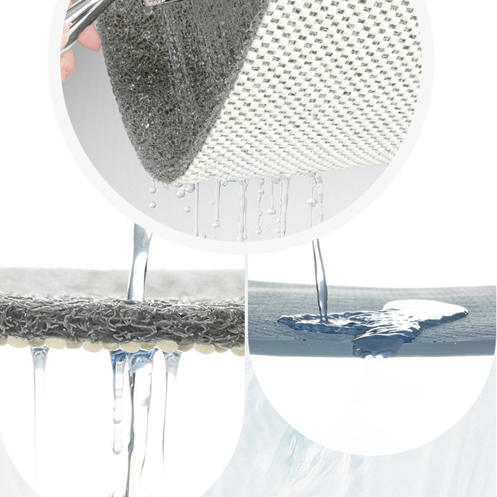 "Halkfri badrumsmatta i PVC, grå/beige, med dräneringshål för säkerhet och komfort i badrummet."