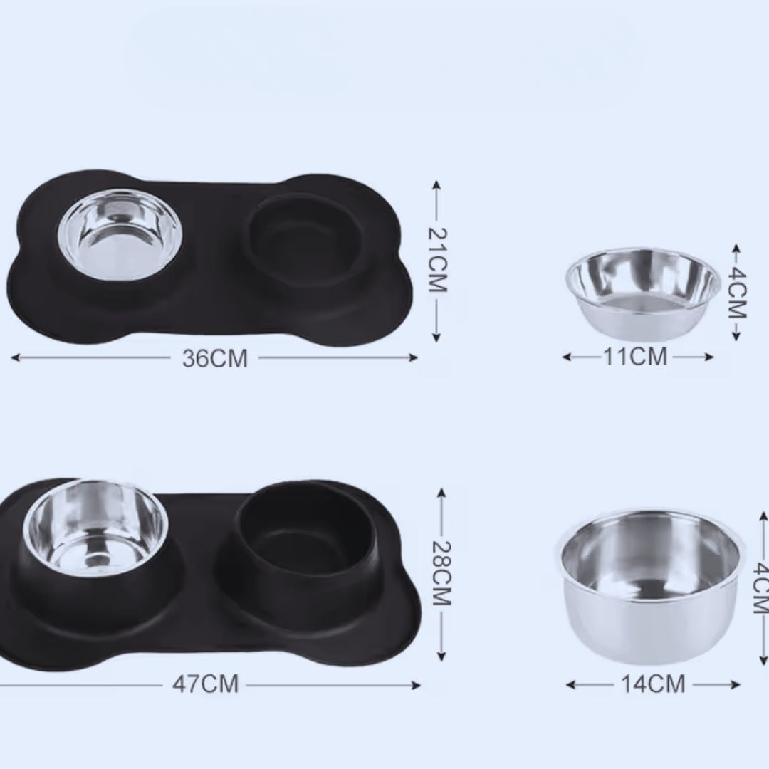 Silikonunderlägg gör denna dubbelskål halkfri för hundar. Enkel att rengöra och håller golvet rent.