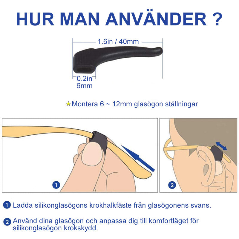 "Halkfria glasögonhållare för sport, beige silikon, diskret och ergonomisk design för säker daglig användning."