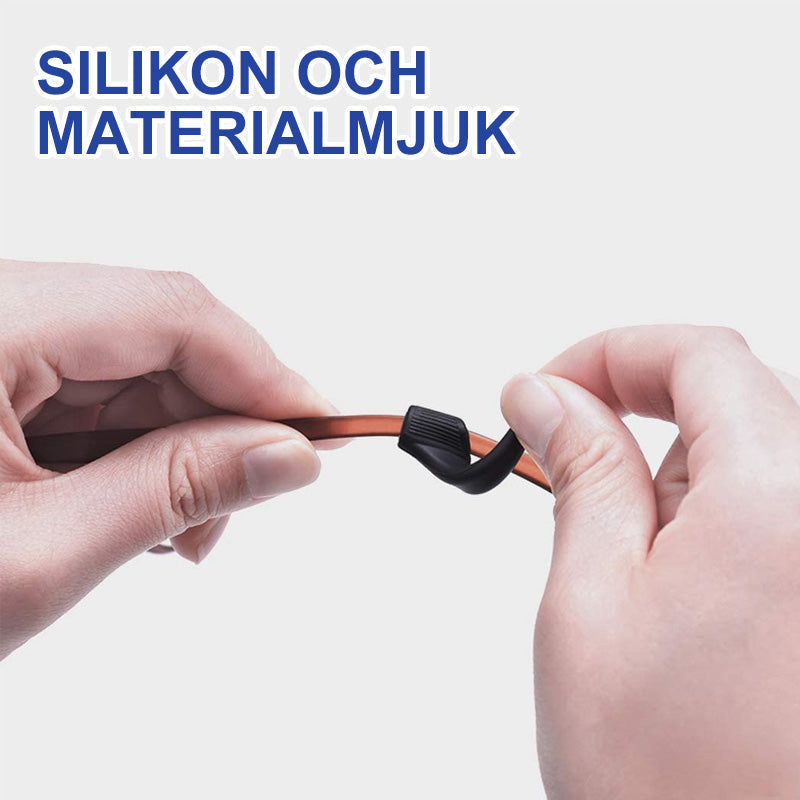 "Halkfria glasögonhållare för sport, beige silikon, diskret och ergonomisk design för säker daglig användning."