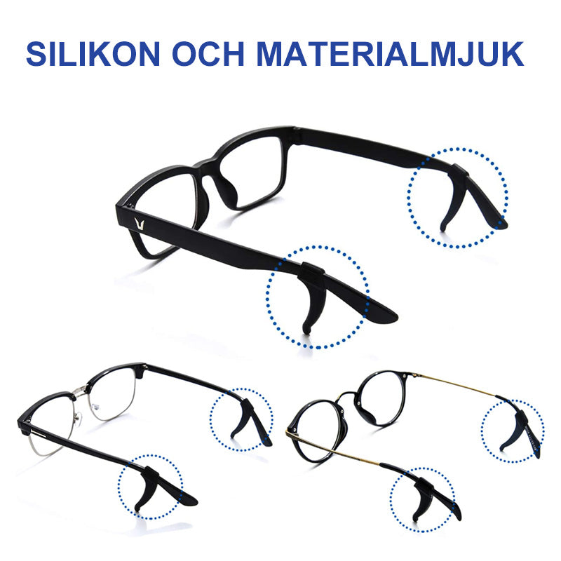 "Halkfria glasögonhållare för sport, beige silikon, diskret och ergonomisk design för säker daglig användning."