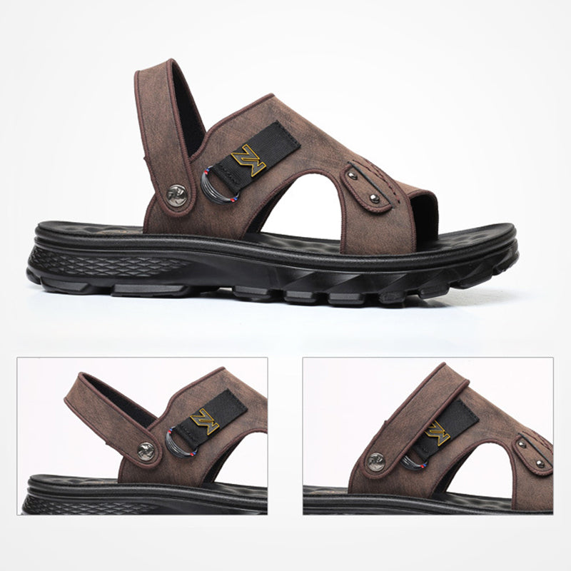 "Halkfria plattformssandaler för män med mjuk kohudöverdel och ergonomisk design, perfekta för strandpromenader."