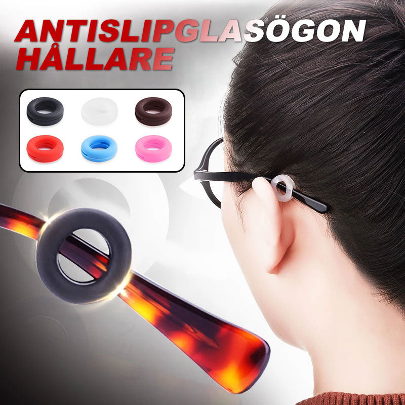 "Halkskydd för glasögon i mjukt silikon, olika färger, ergonomiskt designade för bekväm och säker passform."