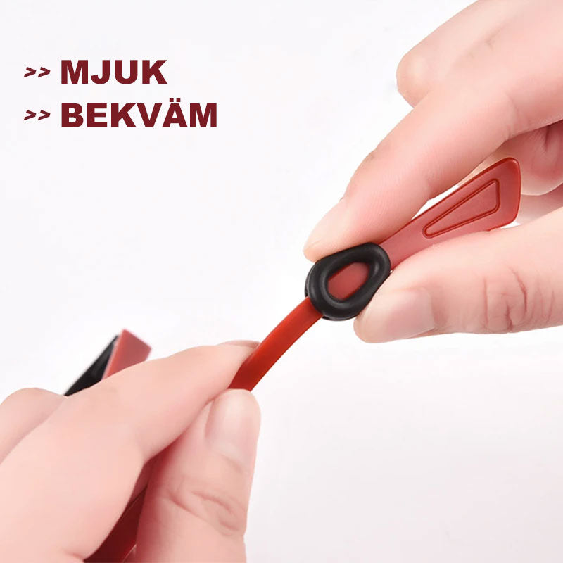 "Halkskydd för glasögon i mjukt silikon, olika färger, ergonomiskt designade för bekväm och säker passform."