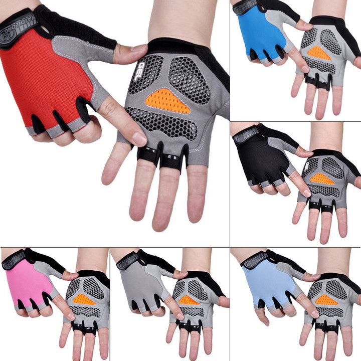 "Halkskydd halvfinger cykelhandskar unisex, högelastiska med gel-stötdämpning, svart och rött för optimal komfort."