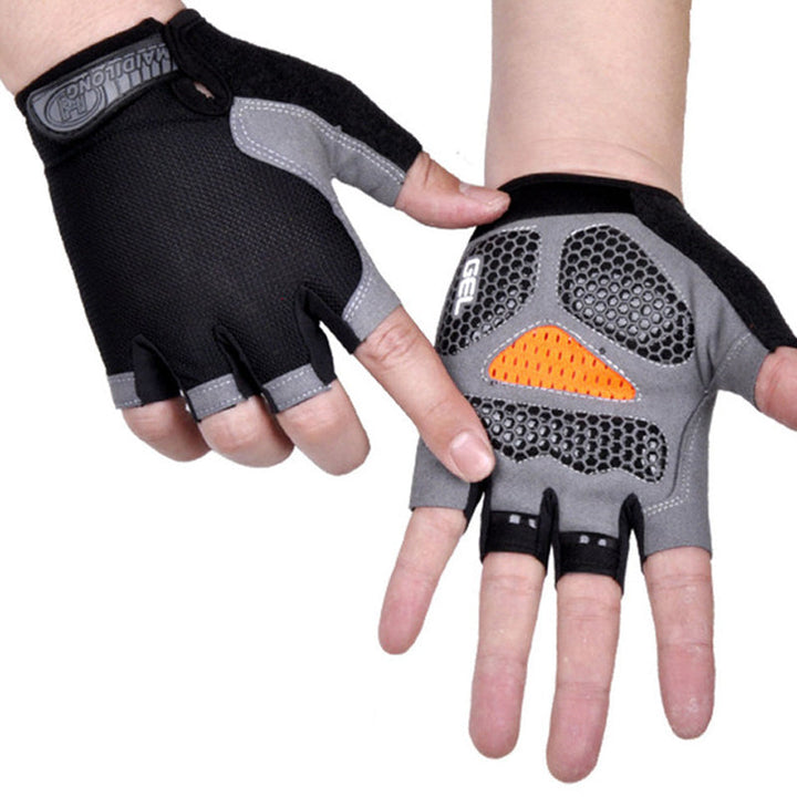"Halkskydd halvfinger cykelhandskar unisex, högelastiska med gel-stötdämpning, svart och rött för optimal komfort."