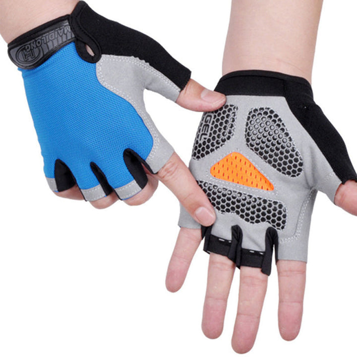 "Halkskydd halvfinger cykelhandskar unisex, högelastiska med gel-stötdämpning, svart och rött för optimal komfort."
