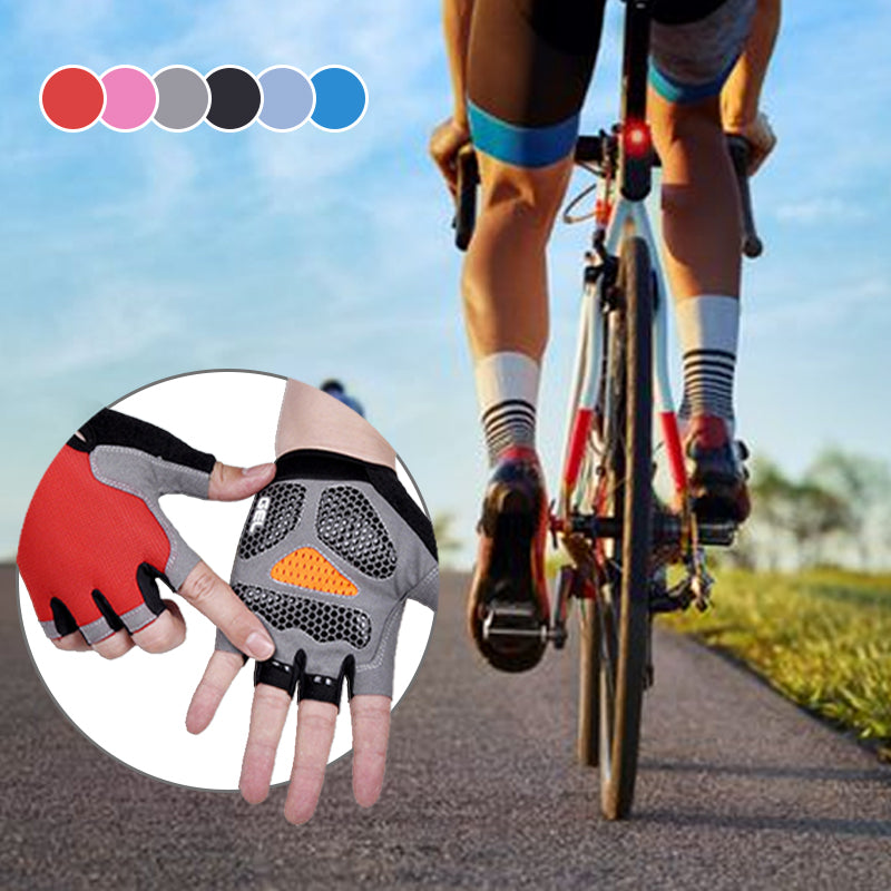 "Halkskydd halvfinger cykelhandskar unisex, högelastiska med gel-stötdämpning, svart och rött för optimal komfort."