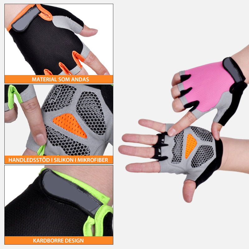 "Halkskydd halvfinger cykelhandskar unisex, högelastiska med gel-stötdämpning, svart och rött för optimal komfort."