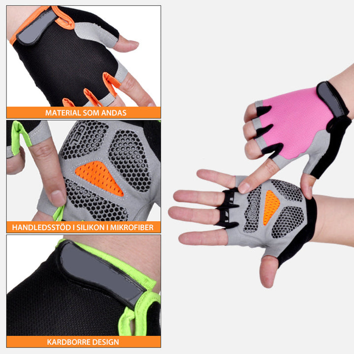 "Halkskydd halvfinger cykelhandskar unisex, högelastiska med gel-stötdämpning, svart och rött för optimal komfort."