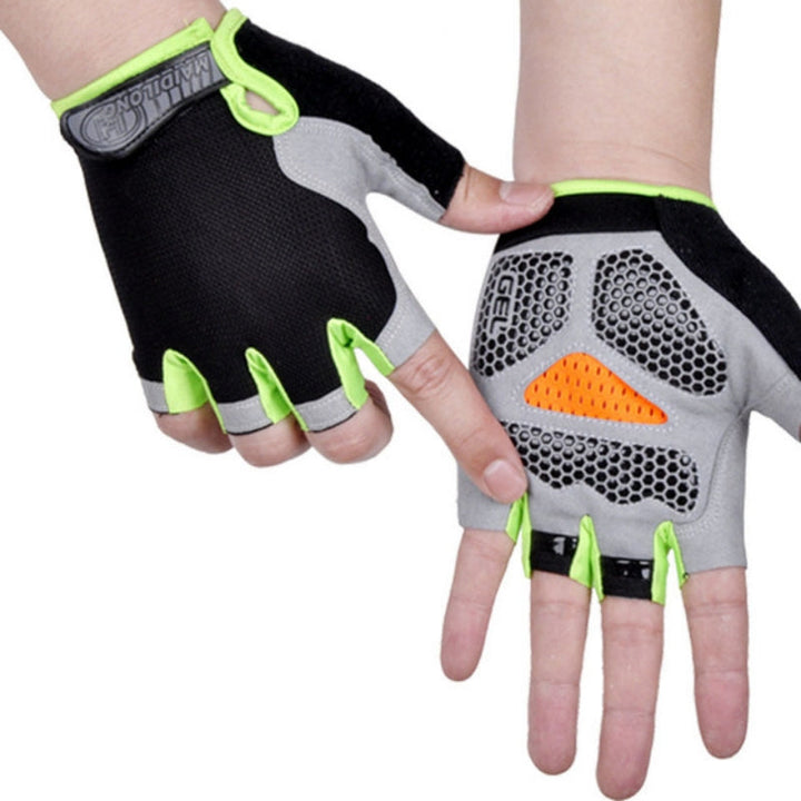 "Halkskydd halvfinger cykelhandskar unisex, högelastiska med gel-stötdämpning, svart och rött för optimal komfort."