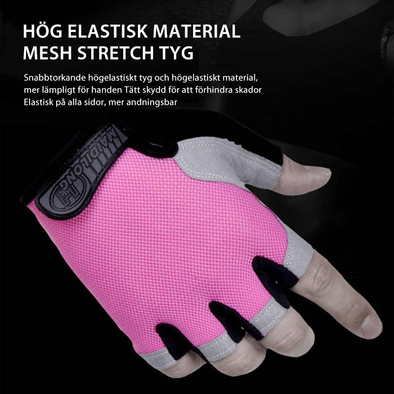 "Halkskydd halvfinger cykelhandskar unisex, högelastiska med gel-stötdämpning, svart och rött för optimal komfort."