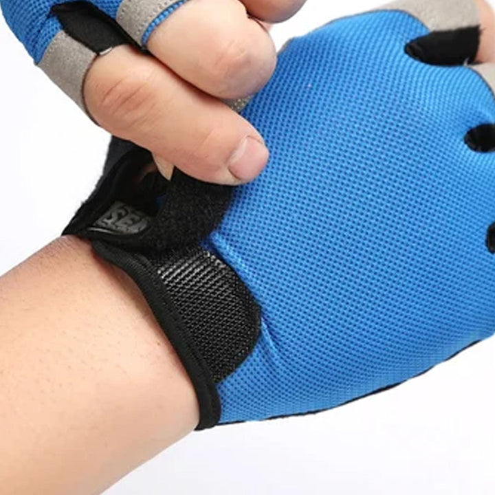 "Halkskydd halvfinger cykelhandskar unisex, högelastiska med gel-stötdämpning, svart och rött för optimal komfort."