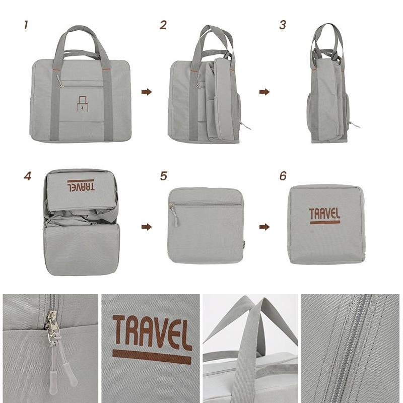 "Hållbar hopfällbar resväska i grå nylon med extra kapacitet; lätt, unisex design för resor och vardagspendling."