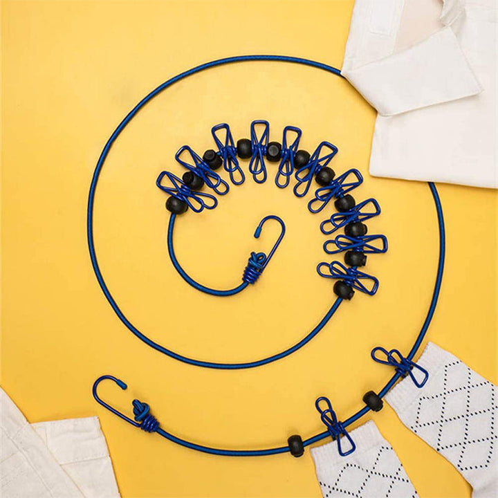 "Hållbar stretchbar utomhus klädlina, gummiband, expanderbar 3,6m, robusta klämmor, halkfri design, portabel."