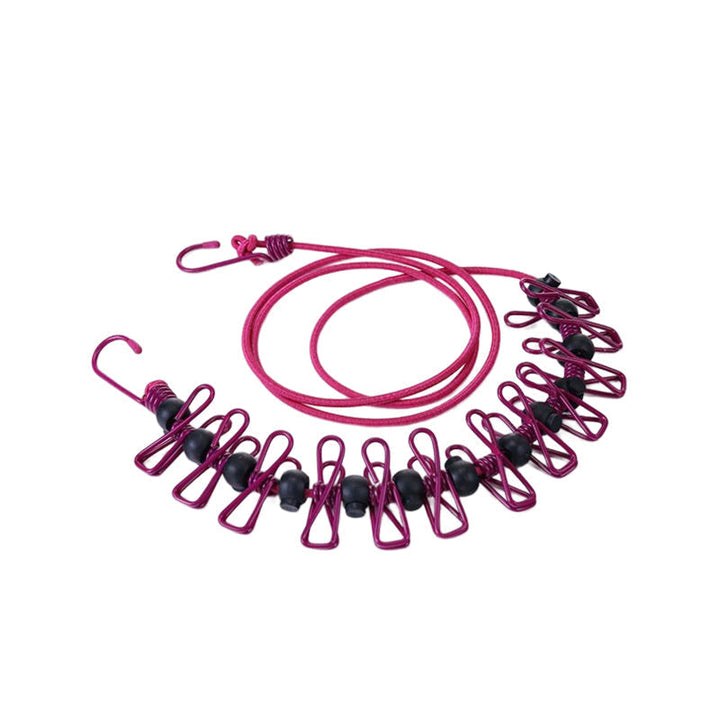 "Hållbar stretchbar utomhus klädlina, gummiband, expanderbar 3,6m, robusta klämmor, halkfri design, portabel."