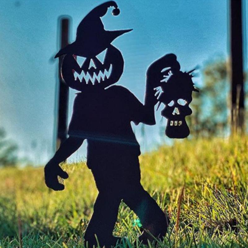 "Halloween-metalldekorationer: Zombie och spöke i trädgård, svart färg, skrämmande design, 16-spårvidd stål"