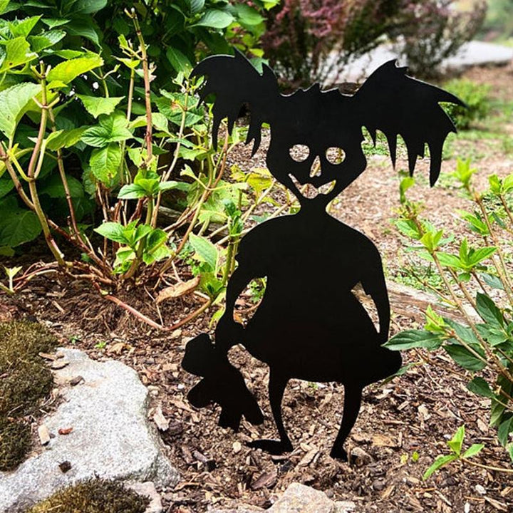 "Halloween-metalldekorationer: Zombie och spöke i trädgård, svart färg, skrämmande design, 16-spårvidd stål"