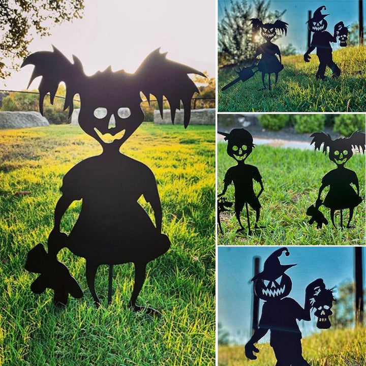 "Halloween-metalldekorationer: Zombie och spöke i trädgård, svart färg, skrämmande design, 16-spårvidd stål"