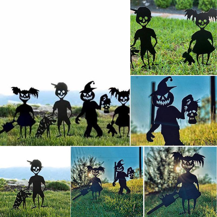 "Halloween-metalldekorationer: Zombie och spöke i trädgård, svart färg, skrämmande design, 16-spårvidd stål"