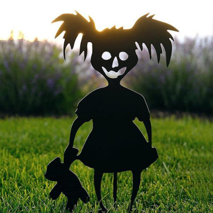 "Halloween-metalldekorationer: Zombie och spöke i trädgård, svart färg, skrämmande design, 16-spårvidd stål"