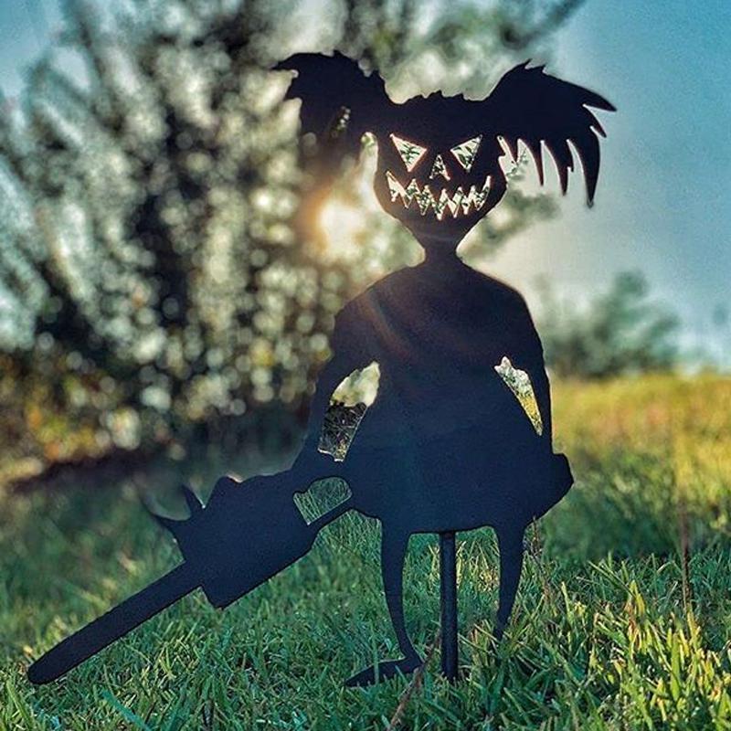 "Halloween-metalldekorationer: Zombie och spöke i trädgård, svart färg, skrämmande design, 16-spårvidd stål"
