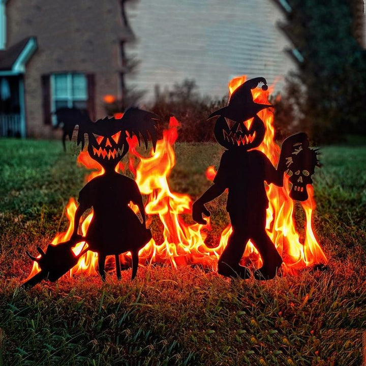 "Halloween-metalldekorationer: Zombie och spöke i trädgård, svart färg, skrämmande design, 16-spårvidd stål"