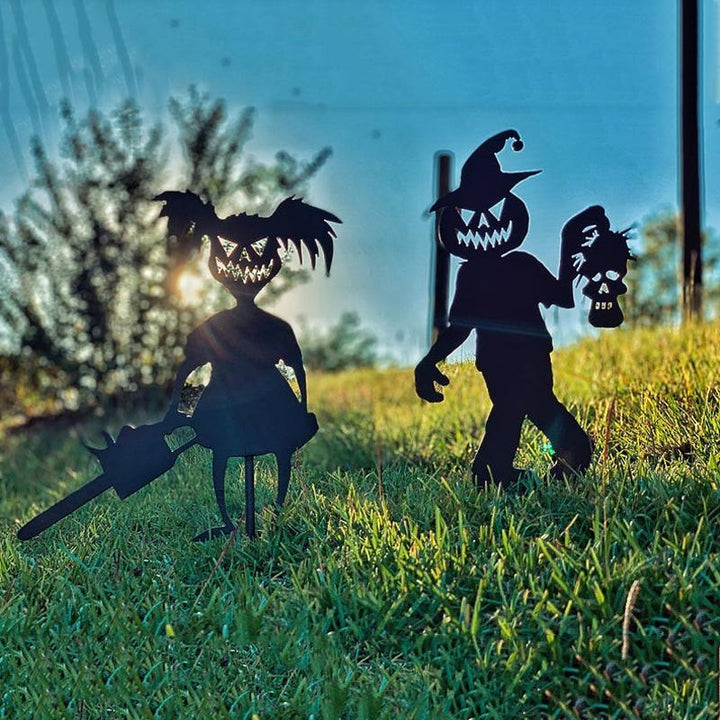 "Halloween-metalldekorationer: Zombie och spöke i trädgård, svart färg, skrämmande design, 16-spårvidd stål"