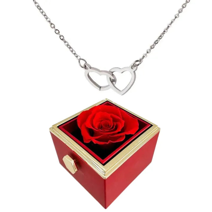 "Halsband för kvinnor med två sammanflätade hjärtan i titan stål, elegant romantisk design i guld, roséguld eller silver."