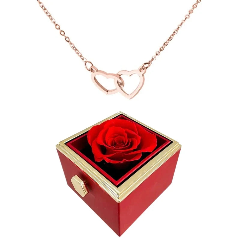 "Halsband för kvinnor med två sammanflätade hjärtan i titan stål, elegant romantisk design i guld, roséguld eller silver."
