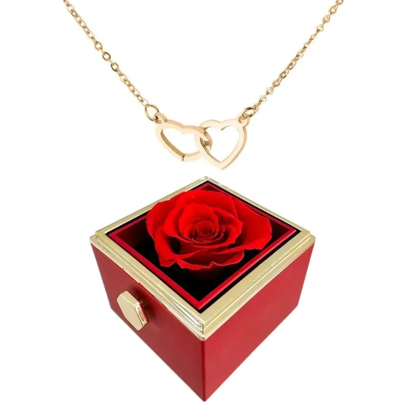 "Halsband för kvinnor med två sammanflätade hjärtan i titan stål, elegant romantisk design i guld, roséguld eller silver."