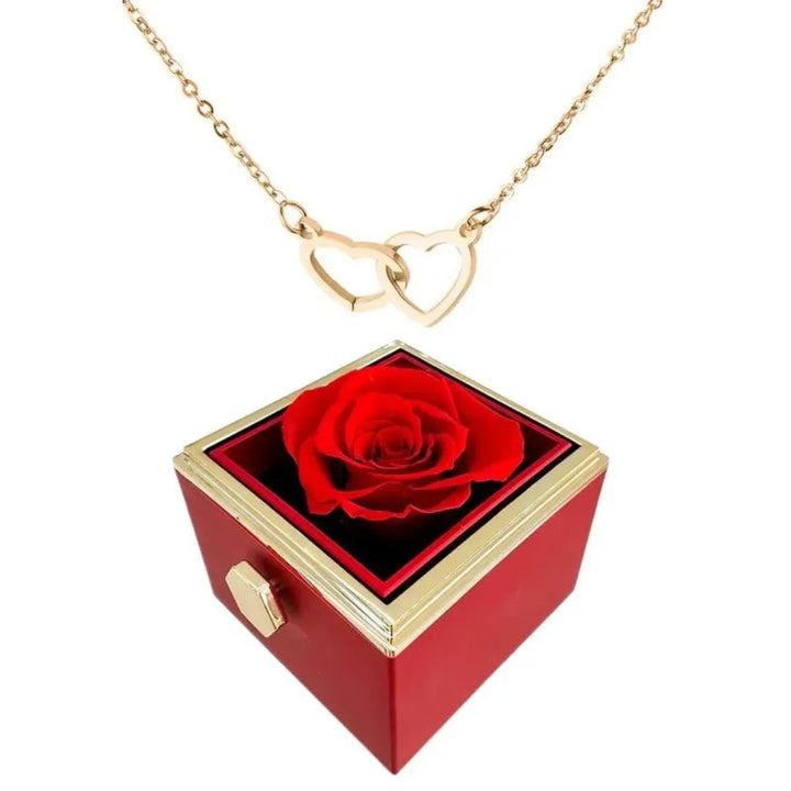 "Halsband för kvinnor med två sammanflätade hjärtan i titan stål, elegant romantisk design i guld, roséguld eller silver."