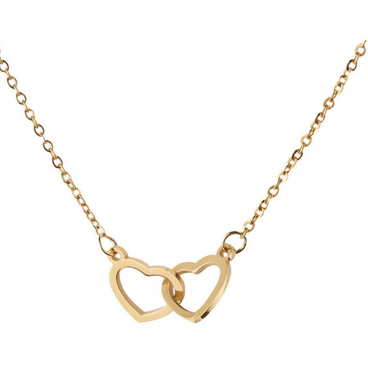 "Halsband för kvinnor med två sammanflätade hjärtan i titan stål, elegant romantisk design i guld, roséguld eller silver."