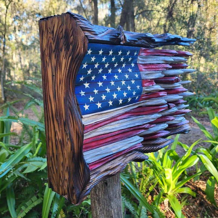 Robust handgjord USA träflagga, hållbar heminredning och väggdekoration.