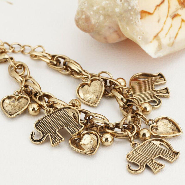 "Handgjord elefant fotlänk i guld och silver, symbol för lycka och styrka, justerbar, damtillbehör."