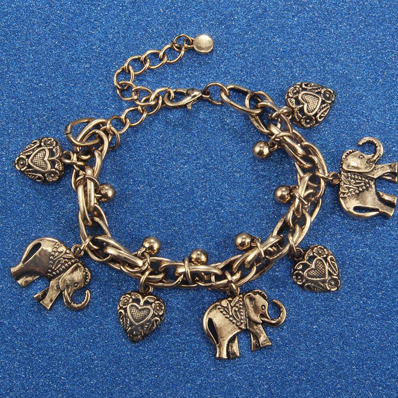 "Handgjord elefant fotlänk i guld och silver, symbol för lycka och styrka, justerbar, damtillbehör."