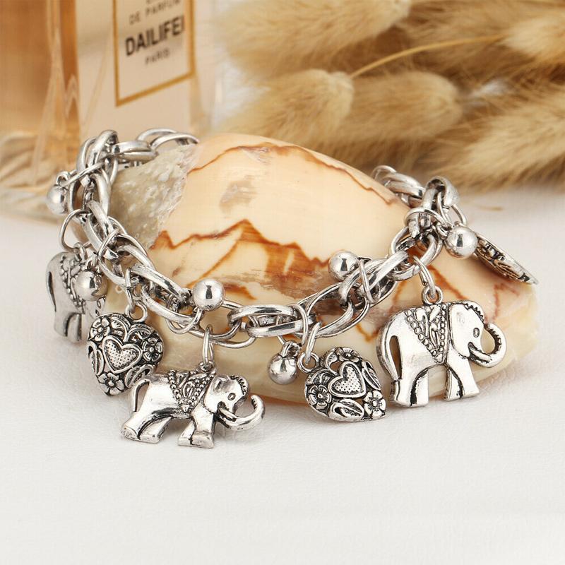 "Handgjord elefant fotlänk i guld och silver, symbol för lycka och styrka, justerbar, damtillbehör."