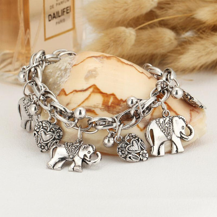 "Handgjord elefant fotlänk i guld och silver, symbol för lycka och styrka, justerbar, damtillbehör."