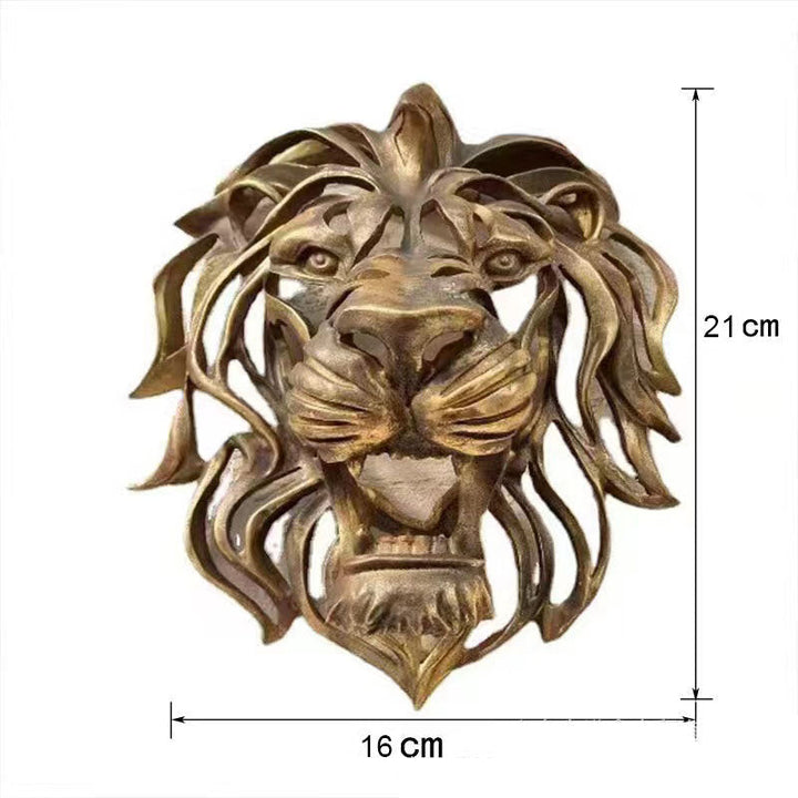 "Handgjord gyllene lejonhuvud väggdekoration i detaljrikt resin, elegant 3D-design för stilfull hemdekor"
