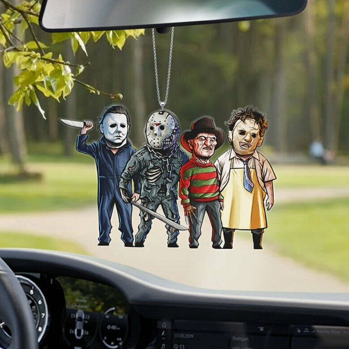 Handgjord halloweenprydnad i harts, detaljerad och handmålad med skrämmande design för bilens interiör eller nyckelring.