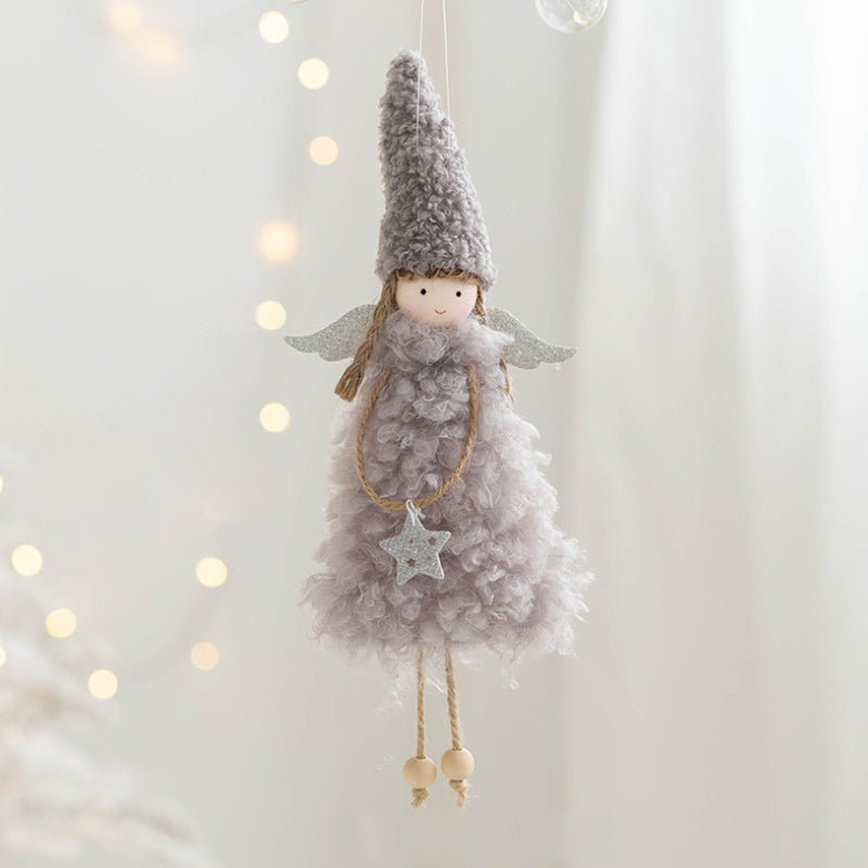 "Handgjord julängel med jute och fjädrar, detaljrik, perfekt prydnad för ditt hem under julen."