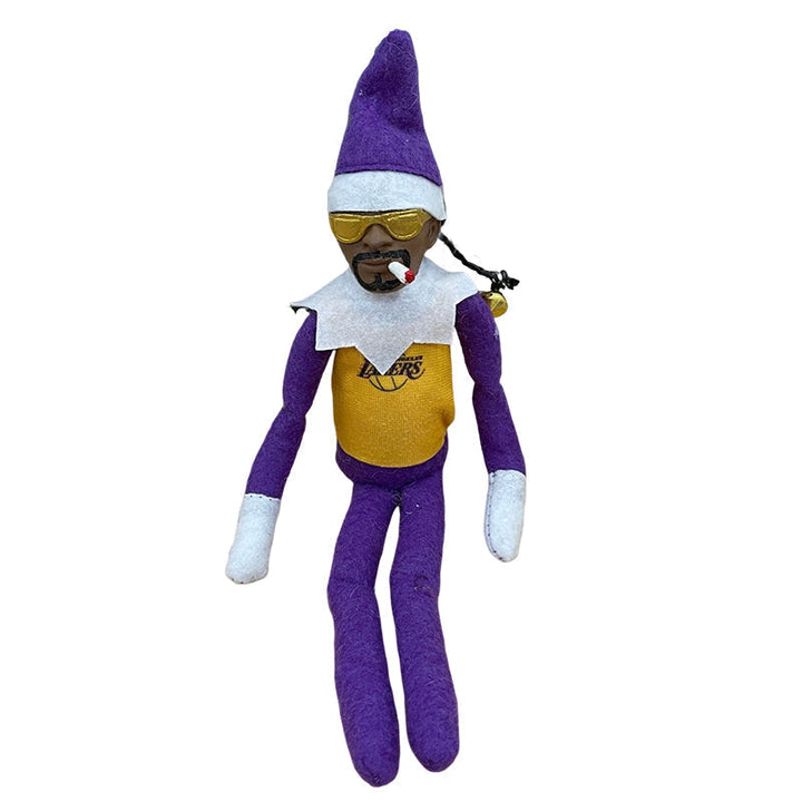 Handgjord julnissedocka 30 cm med röd mössa, guldkedja och grön klädsel, perfekt för juldekoration.